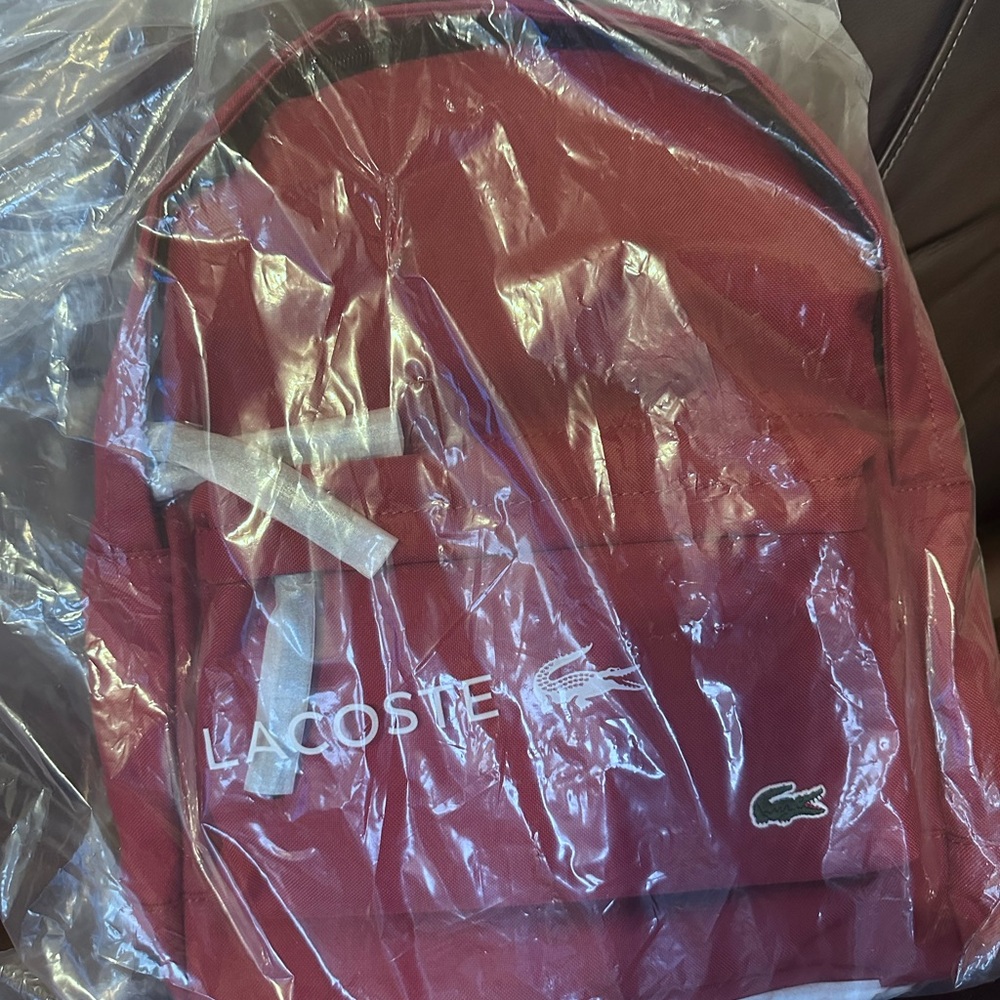 Lacoste Red Backpack Minimalist Design Durable - Picture 4 of 6